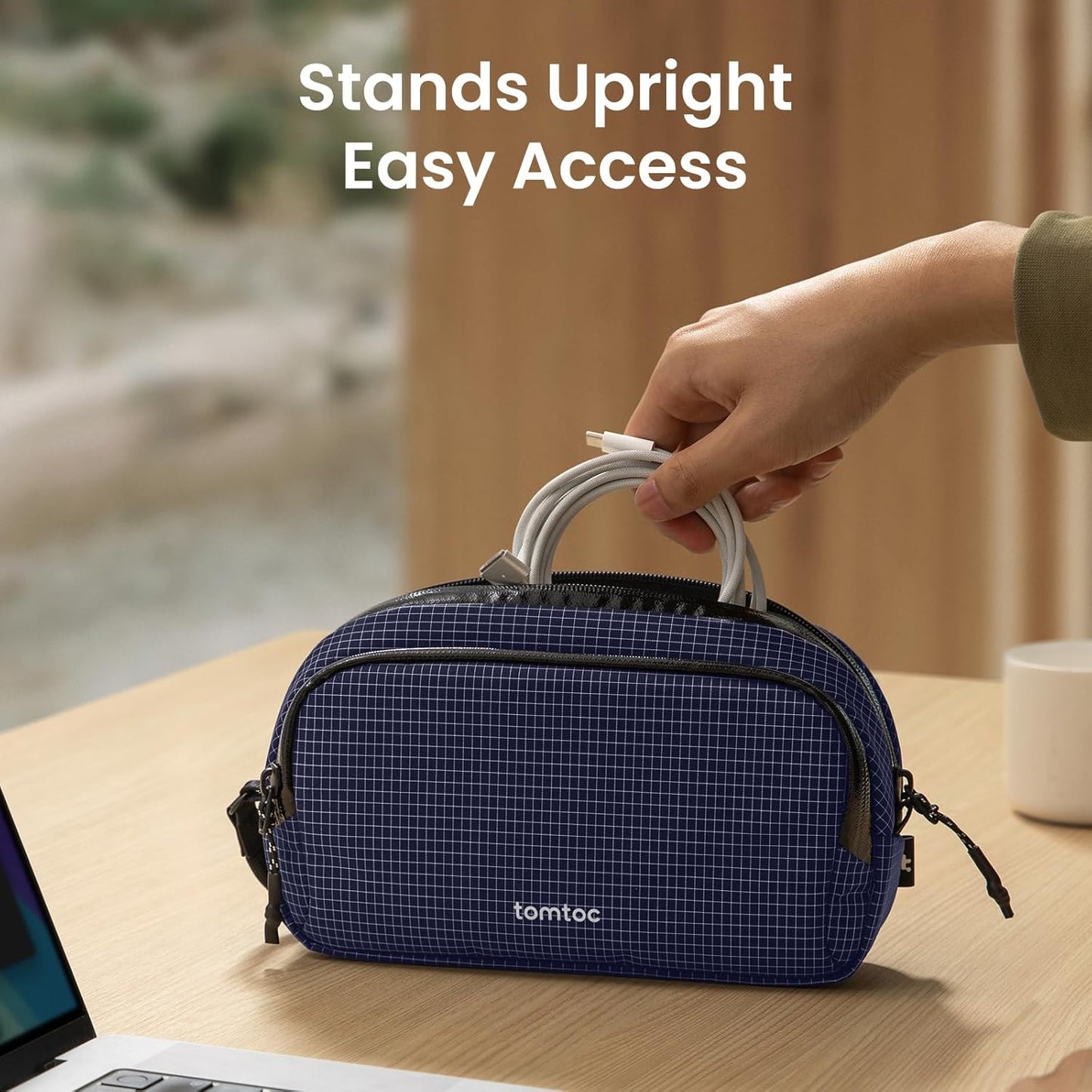 tomtoc Electronic Organizer Travel Case Performance, Water Resistant Dual Compartment Cable Organization Storage Bag for Charger, Cord, Phone, Hard Drive, Power Bank, Accessories Travel Essentials - Roamly