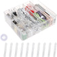Yesesion Clear Cord Organizer Box for Desk Drawer, Plastic Cable Storage Container with Adjustable Compartments and Wire Ties for Phone Charger, Battery, Art Crafts, Electronics Accessories Case