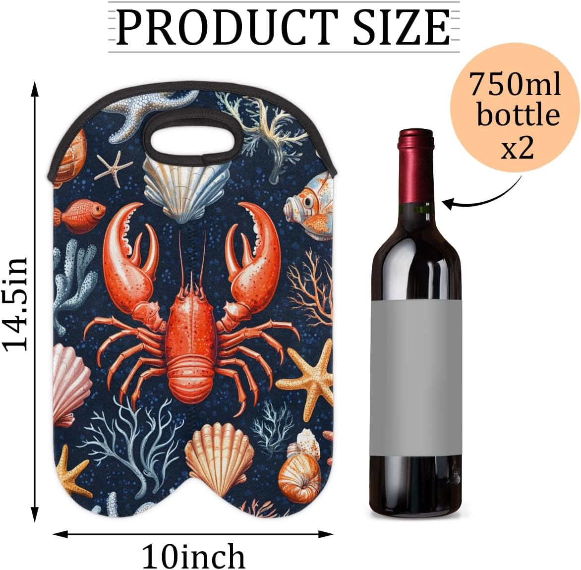 Neoprene Wine Tote, Bottle Carrier Gag Insulating Neoprene Thicker, Insulated Wine Bag for Travel Holds Two Bottles, Bottle Carrier Bags Protect the Bottles, Red Lobster