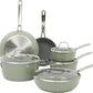 Sur La Table Kitchen Essentials Cool Commune Hard Anodized 10 Piece PFA Free Ceramic Non stick Interior Forged Durable Aluminum Pots and Pans Cookware Set - Green - Induction Compatible