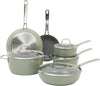 Sur La Table Kitchen Essentials Cool Commune Hard Anodized 10 Piece PFA Free Ceramic Non stick Interior Forged Durable Aluminum Pots and Pans Cookware Set - Green - Induction Compatible