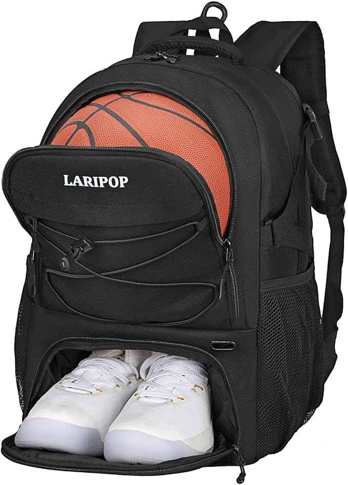 LARIPOP Basketball Backpack Large Basketball Bag with Ball Holder & Shoe Compartment for Youth Adults Men Women