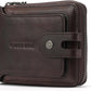 Men's brand buckle driver's license zipper genuine leather wallet, large capacity, multifunctional coin pocket (Coffee)