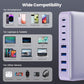 USB C Charger 200W USB C Charger Block GaN III 8-Port Fast Charging Station PD 65W Laptop Charger Adapter Compatible with MacBook Pro/Air,DELL,HP Surface,iPhone 15/14/13,Galaxy S23/22 (Purple)