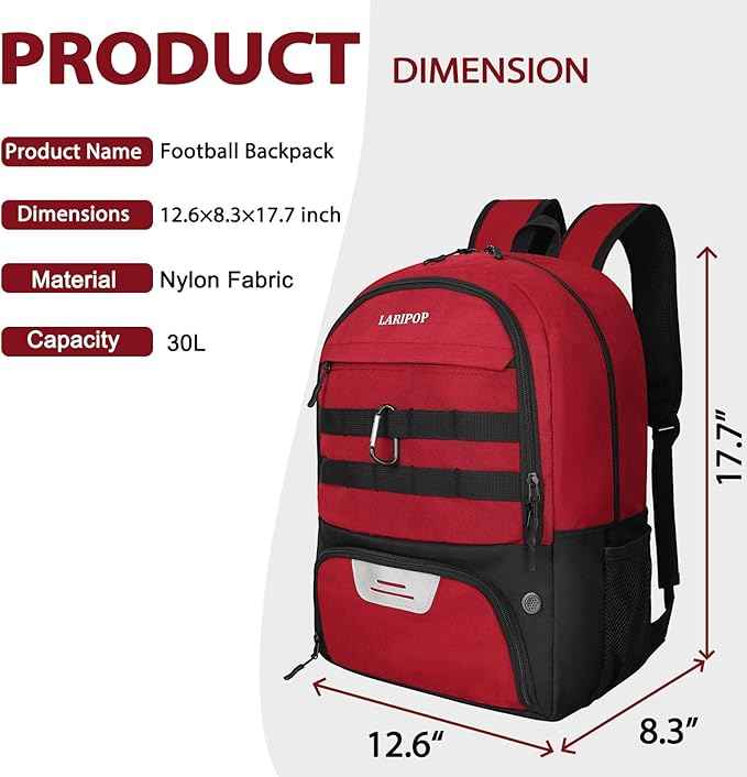 LARIPOP Soccer Backpack Soccer Bag with Ball Holder & Shoe Compartment Youth Sports Equipment Training Bag