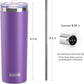 koodee 20 oz Skinny Tumbler (2 Pack) Stainless Steel Double Wall Insulated Water Tumbler Cup with Straw, Slim Travel or Women Diy Birthday Gift (Purple-Pink)
