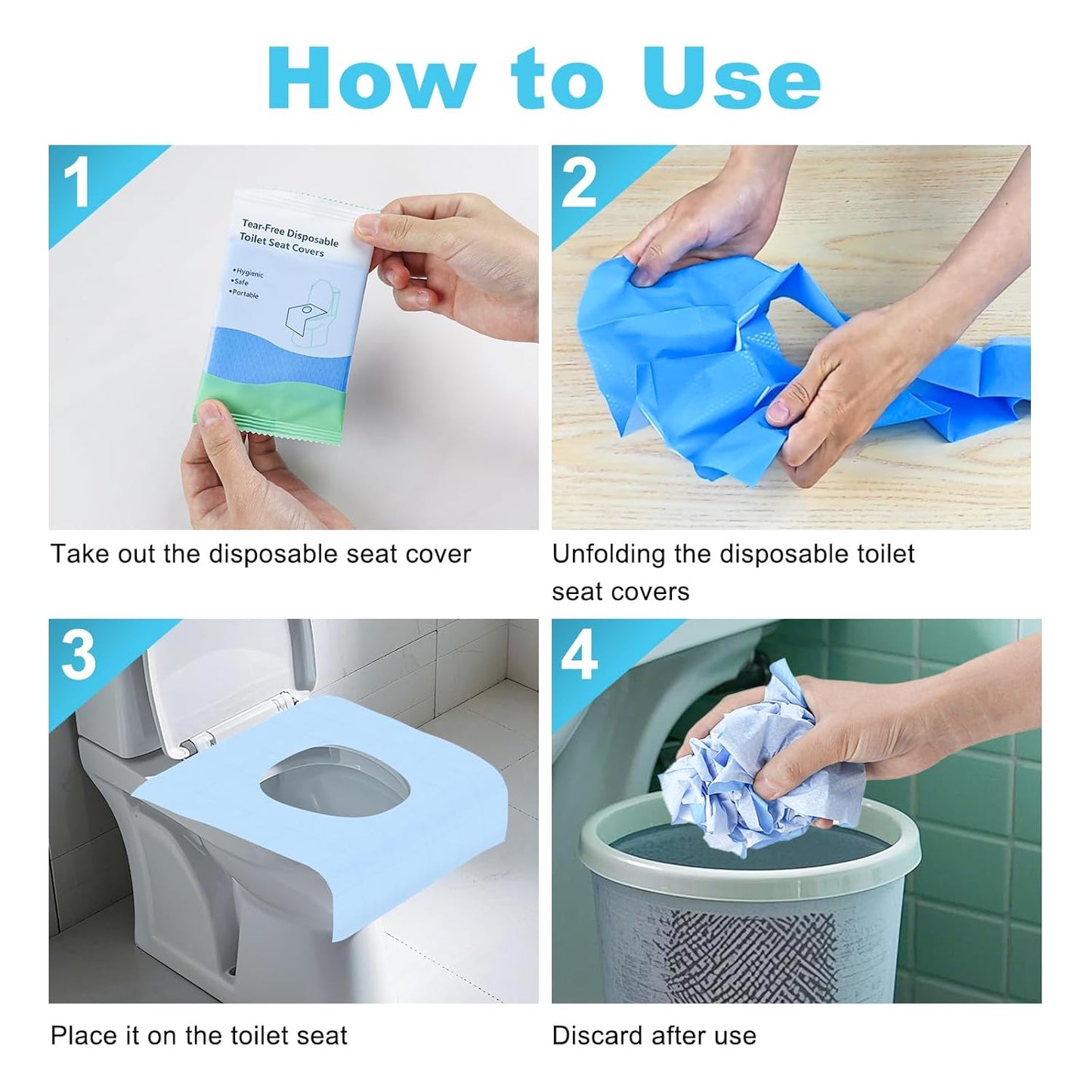100 Packs Tear-Free Toilet Seat Covers Disposable for Adults and Kids, 16x24 Inch Waterproof Non-Slip Disposable Toilet Seat Cover for Travel, Public Toilet, Outdoors (Individual Package)