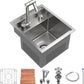 RV Sink 13x15x9, Compact Workstation Bar Sink with Foldable Faucet, Cutting Board & Stainless Steel Grid, Undermount Single Bowl Camper Sink