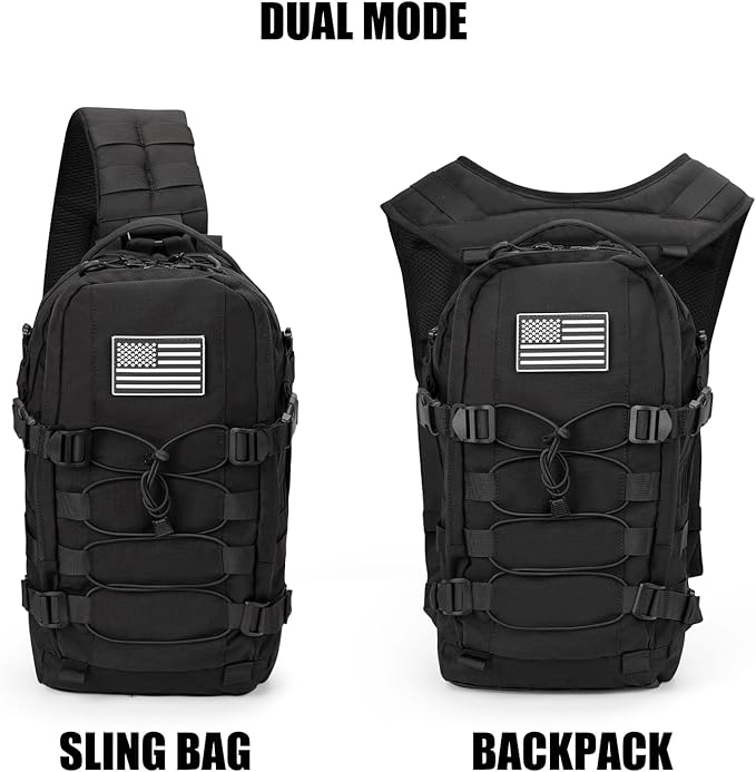 Jueachy Tactical Sling Bag for Men: Everyday Carry Gear 12L EDC CCW Concealed Carry Sling Bag 2-in-1 Shoulder Bag Backpack