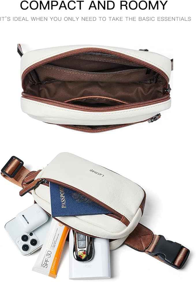 2L Fanny Packs Everywhere Belt Bag Small Fashion Crossbody Waist Pack Faux Leather Waterproof Sling Chest Bag For Women Trendy Beige