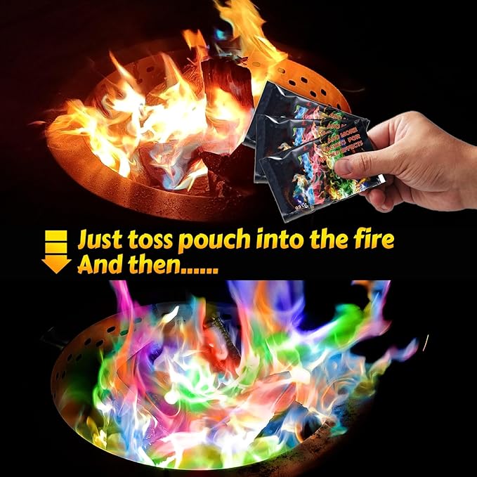 HGD (30 Pack) Magic Campfire Fire Color Changing Packets for Fire Pit, Indoor/Outdoor Fireplace, Bonfire - Rainbow Magical Flame, Camping Accessory, Compatible with Wood