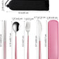 VANRA 4-Piece Portable Travel Utensils Set with Case 18/8 Stainless Steel Flatware Set Reusable Cutlery Set with Fork Spoon Knife Chopstick for Lunch Travel Camping School Work Picnic (Pink)