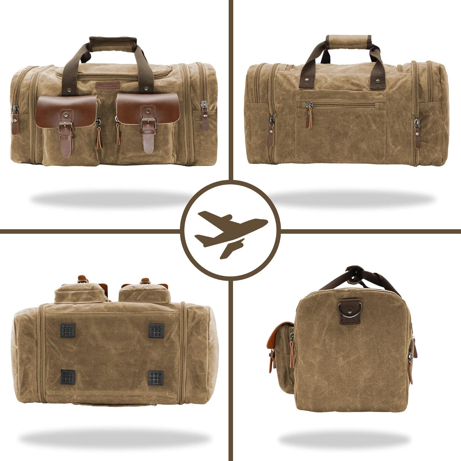Wildroad Waxed Canvas Duffle Bag - 60L Waterproof Weekender Overnight Travel Bag - Roamly