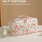 Aveniee Travel Makeup Bag for Women, Large Cosmetic Organizer with Open-Flat Design, Clear Divider & Handle - Waterproof PU Leather Toiletry Pouch