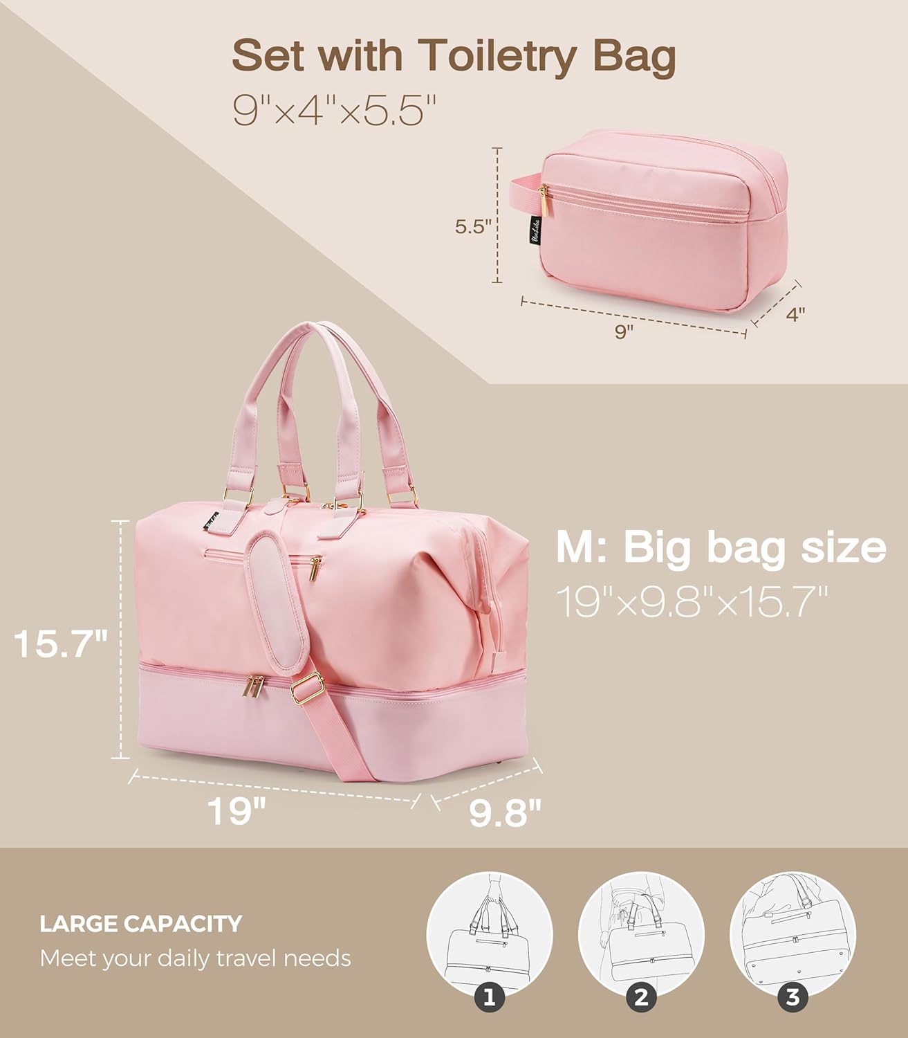 Weekender Bags for Women, Large Travel Duffel Bag with Shoes Compartment, Carry On Overnight Tote Bags with Toiletry Bags, Hospital Bags for Labor and Delivery - Roamly