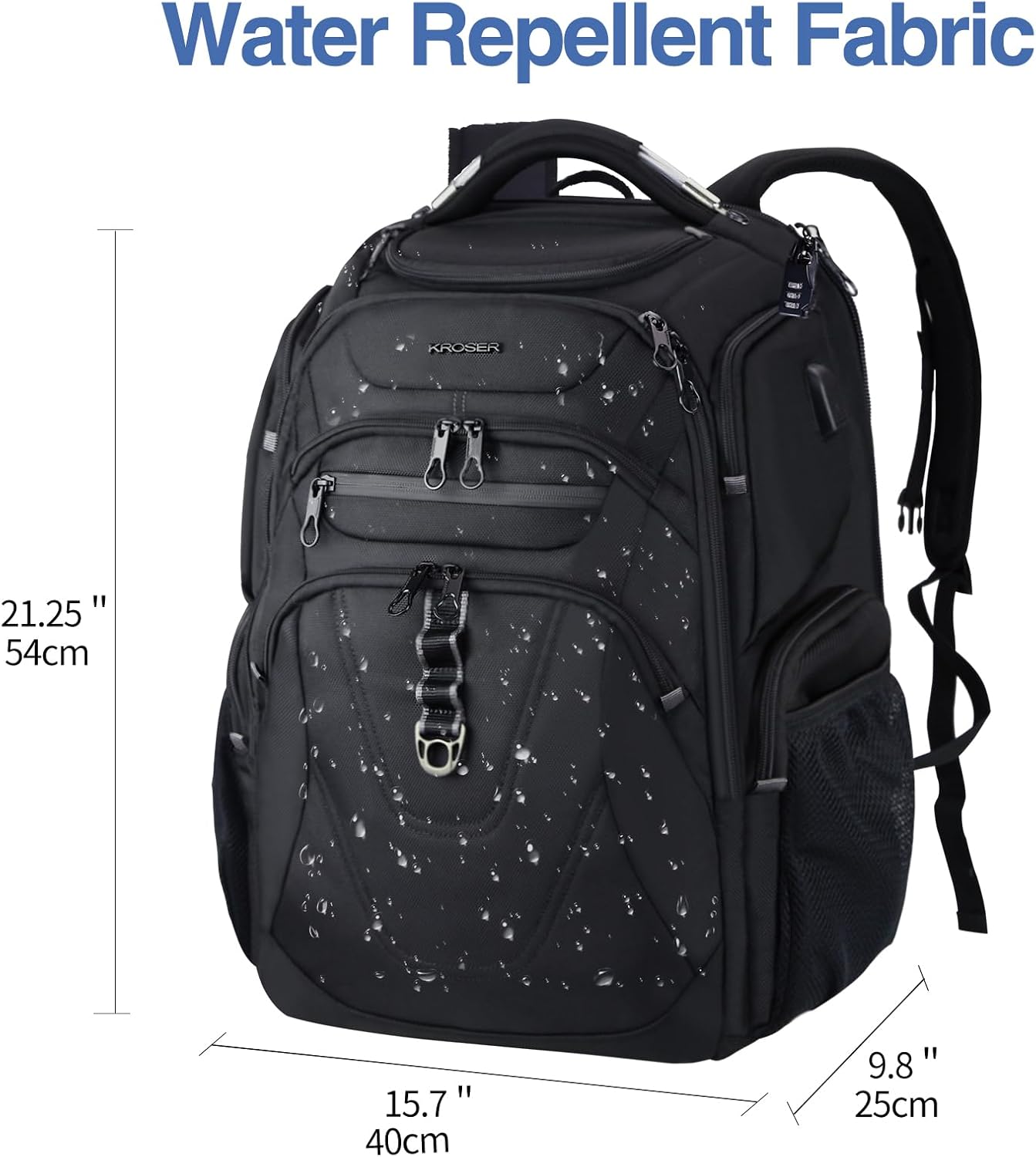 KROSER TSA Friendly Travel Laptop Backpack 18.4 inch XXXL Gaming Backpack Water-Repellent College Daypack Business Backpack with RFID Pockets & USB Port for Men/Women-Black - Roamly