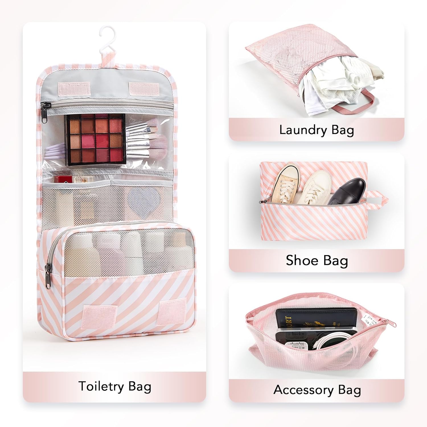 10 Set Compression Packing Cubes for Travel Essentials,Compressible Expandable Packing Cubes for Suitcase,OlarHike Luggage Organizer Bags for Travel,Handy Helper for Organizing Clothes(Pink Stripped) - Roamly