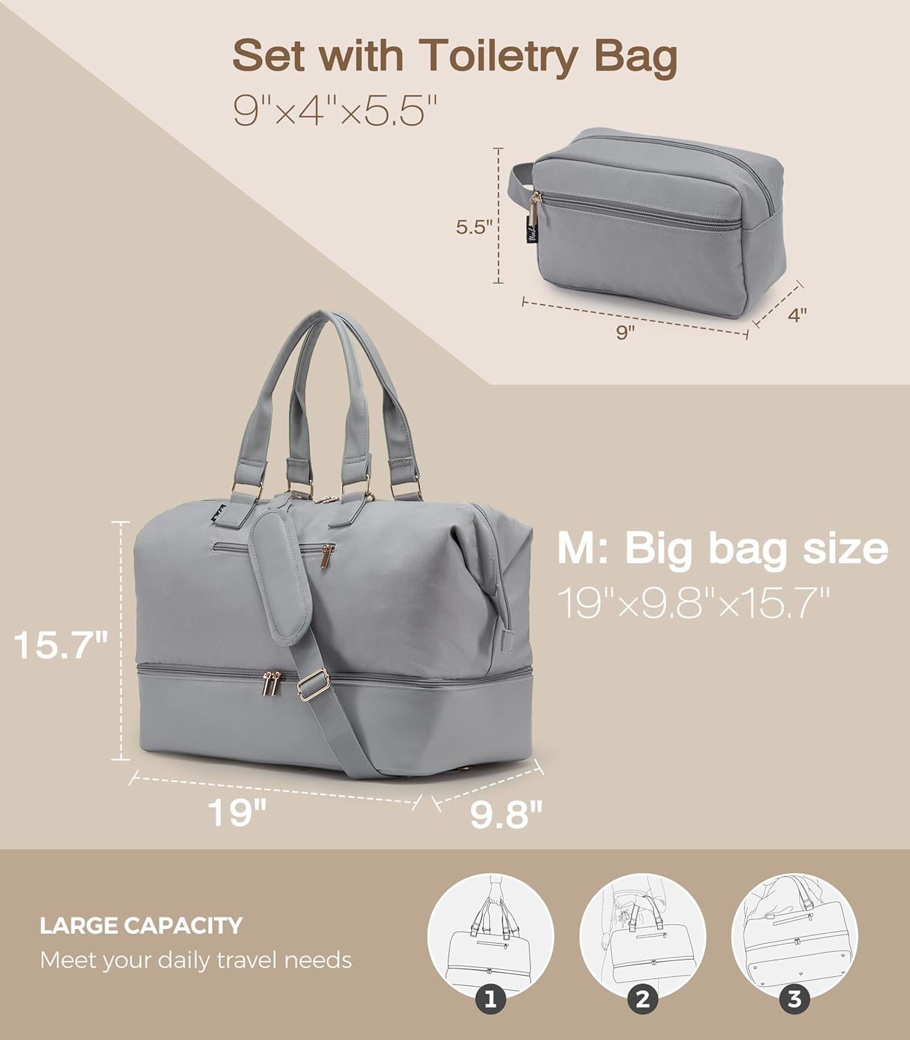 Weekender Bags for Women, Large Travel Duffel Bag with Shoes Compartment, Carry On Overnight Tote Bags with Toiletry Bags, Hospital Bags for Labor and Delivery - Roamly