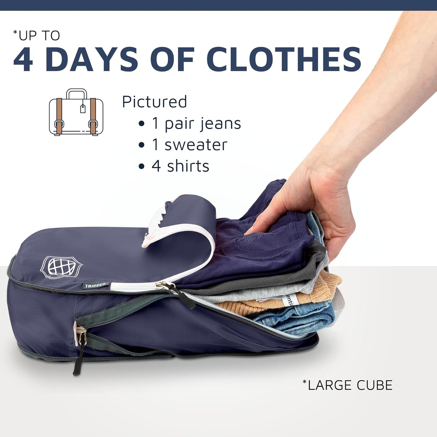 Large Compression Packing Cubes 6 Piece Set for Travel with Lightweight Laundry Bag for Carry-On Suitcase by TRIPPED Travel Gear (Navy) - Roamly