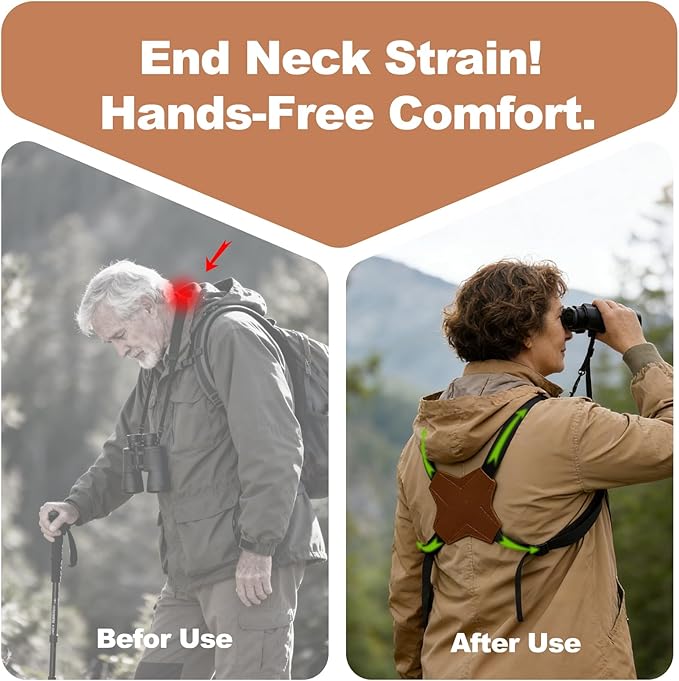 Binocular Harness Strap, Adjustable X-Shaped for Hunting, Hiking & Birding, Bino Harness Fits for Carrying Binocular, Cameras, and More