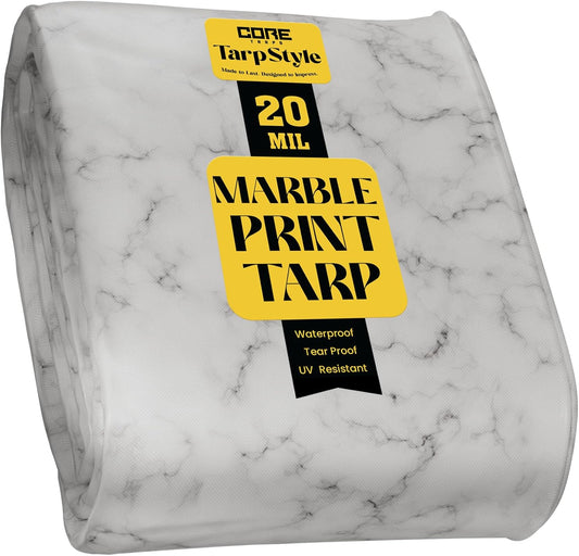 Core Tarps Extreme Heavy Duty 20 Mil Tarp Cover, Waterproof, UV Resistant, Rip and Tear Proof, Poly Tarpaulin with Reinforced Edges for Roof, Camping, Patio, Pool, Boat (Marble/White 10′ X 20′)