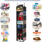Large-Sized Hanging Shoe Organizer 8-Shelf, Hanging Closet Organizer with 8 Side Pockets, Wider Hanging Shelves for Storage Shoes Clothes 9" W × 11.8" D× 48" H, Black.