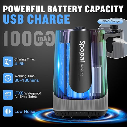 Spopal Portable Shower for Camping, [Upgraded] 10000mAh Rechargeable Camping Shower with 5 Adjustable Speeds,Premium LED Display, IPX8 Waterproof Outdoor Shower Kit for Hiking, Car, Pet, Travel