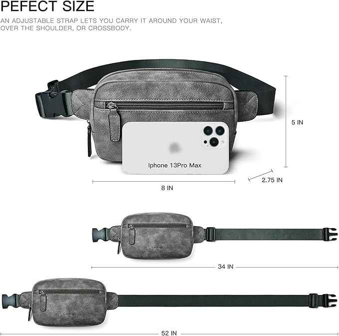 2L Fanny Packs Everywhere Belt Bag Small Fashion Crossbody Waist Pack Faux Leather Waterproof Sling Chest Bag For Women Trendy Grey