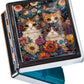8‑Compartment Metal Pill Box Organizer – Portable Medicine Case 3″×2.6″ | Food‑Grade Dividers | Secure Snap Button Lid | Travel & Gift for Seniors (Curious Kittens in Bloom)