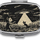 Metal 2 Compartment Pill Organizer Travel Friendly Portable Compact Pill Box Cute Pill Case to Hold Vitamins,Fish Oil,Supplements,Meds,Tablet for Purse,Pocket. (Cats and Spaceships)