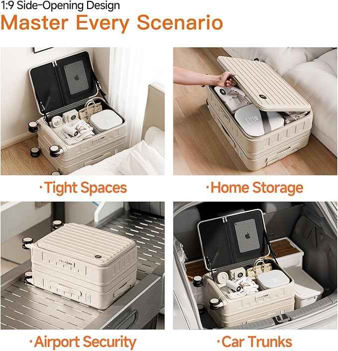 Expandable Lightweight PC Hard Shell Suitcase, 20-inch Carry On Luggage with TSA Lock, 360 Silent Spinner Wheels, Top Opening & Cup Holder - Ideal for Business Travel Suitcase (Ivory)