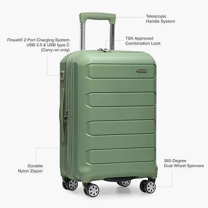 Traveler's Choice Pagosa Hardshell Expandable Luggage with Spinner Wheels, Green, 30-Inch Large