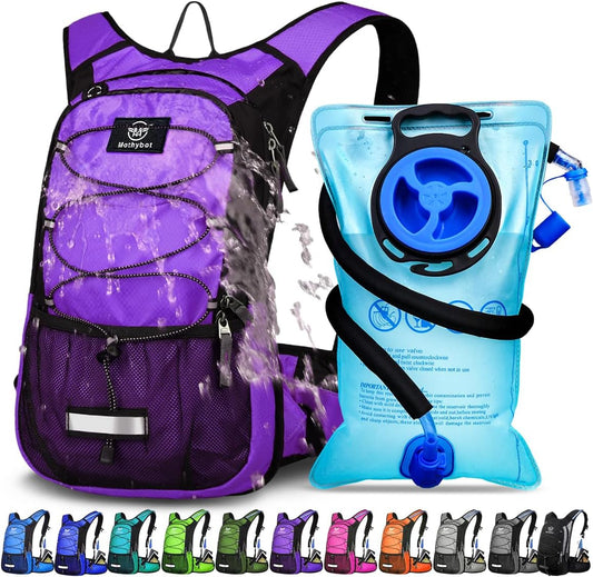 Insulated Hydration Backpack Pack with 3L BPA Free Leak Proof Water Bladder, Large Storage Lightweight Hiking Daypack with Waist Pouches & Cooler Layer, for Running, Biking, Camping, Festival - Roamly