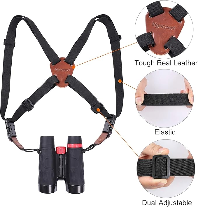 Vigorport Camera Strap,Cross Shoulder Straps for Binoculars, Rangefinders,Harness Strap Compatible with Canon, Nikon, Sony and DSLR SLR Cameras-Brown