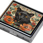 Cute and Portable Metal Pill Organizer – 8 Compartments, Elegant Chrome Finish, Ideal for Travel and Daily Use (Black Panther Art)