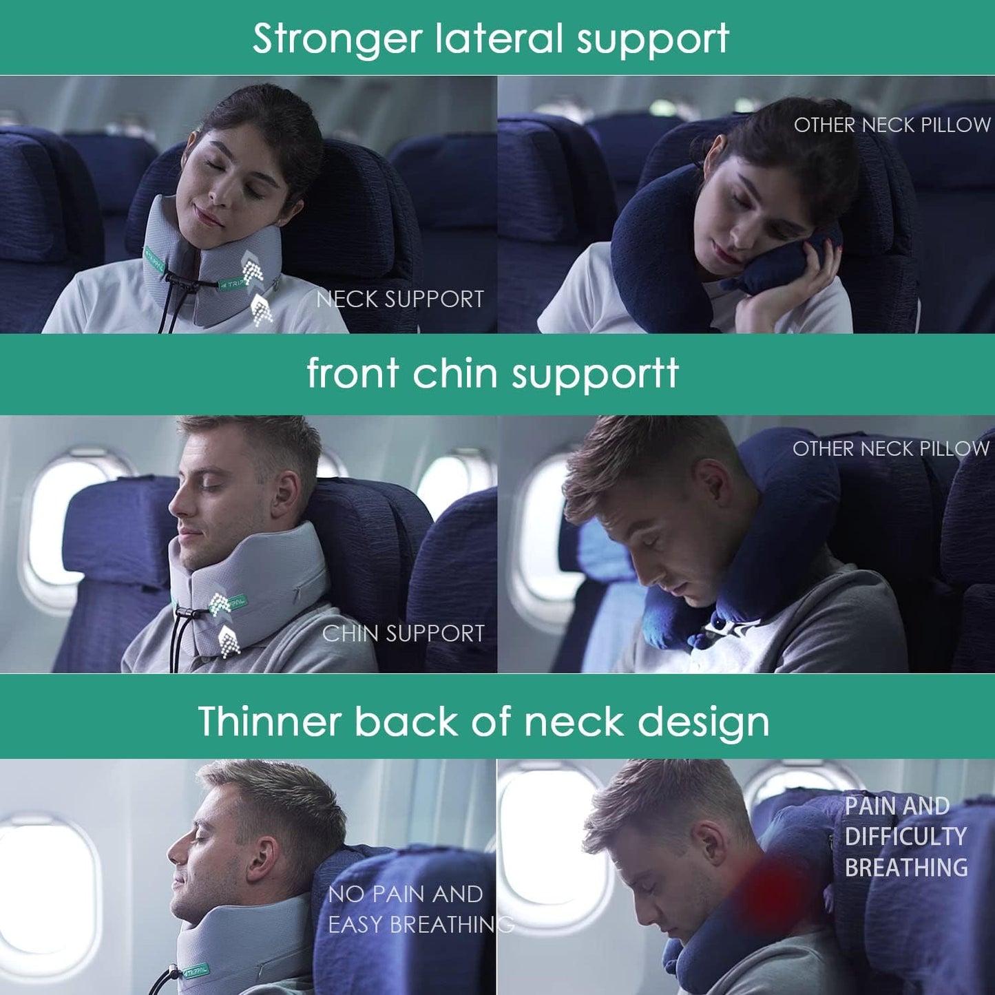 GOLDORANGE Neck Pillows for Travel Memory Foam Airplane Pillow Neck Head Support for Adults Car Home Office Sleeping Rest Travel Accessories Gray M
