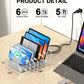 CREATIVE DESIGN 6 Port Charging Station for Multiple Devices,50W Multi Phone Charging Station with 6 Cables, Multiple USB Charger Station Designed for Cellphone iPad iPhone Tablet (Silver)