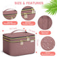 Large Makeup Bag with Mirror Double Layer Travel Make Up Organizer Case, Large Capacity Coemetic Bag with Brush Slot Divider