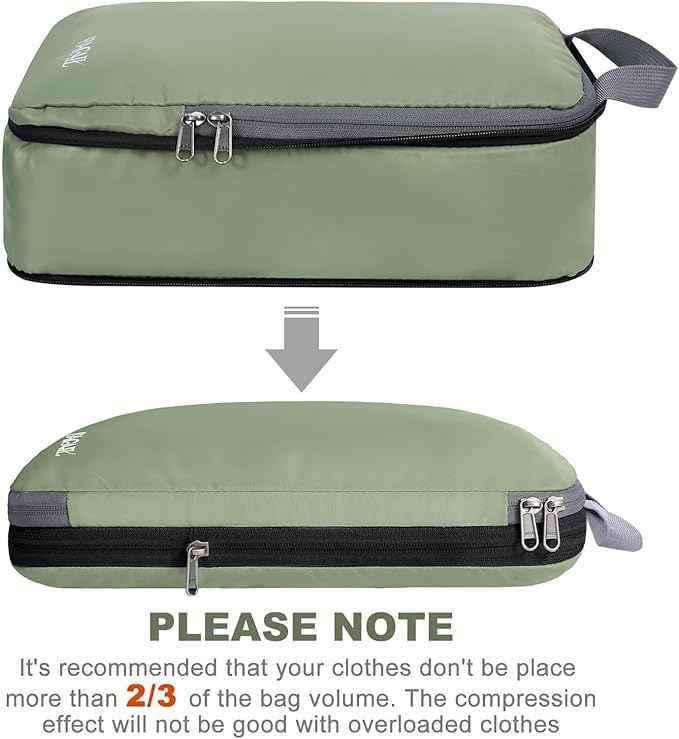 BAGAIL 4 Set/6 Set/8 Set Compression Packing Cubes Travel Accessories Expandable Packing Organizers (Cloth Pattern, 4-Matcha Green)