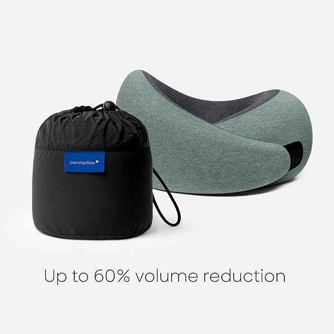 Ostrichpillow Go Neck Pillow, Travel Pillows for Airplanes, Premium Memory Foam Travel Pillow, 360º Ergonomic Design, Asymmetrical Sides, Travel Bag Included, Washable Modal Cover