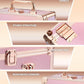 Qislee Makeup Box with A Detachable Lighted Mirror, Waterproof Travel Train Case, Cosmetic Organizer and Makeup Suitcase with Adjustable Dividers, Magnetic LED Mirror(Sparkling Gradient Pink)