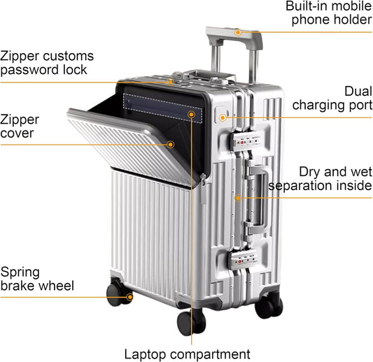 Zipperless Luggage, Polycarbonate Aluminum Hard Shell, Expandable Carry-On Suitcase with Spinner Wheels, Hard Shell Suitcase, 24 Inch Cabin - Roamly