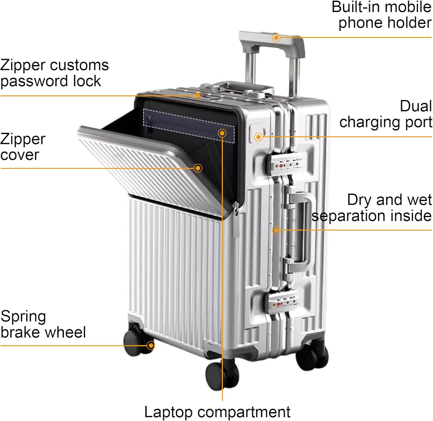 Zipperless Luggage, Polycarbonate Aluminum Hard Shell, Expandable Carry-On Suitcase with Spinner Wheels, Hard Shell Suitcase, 26 Inch Cabin - Roamly
