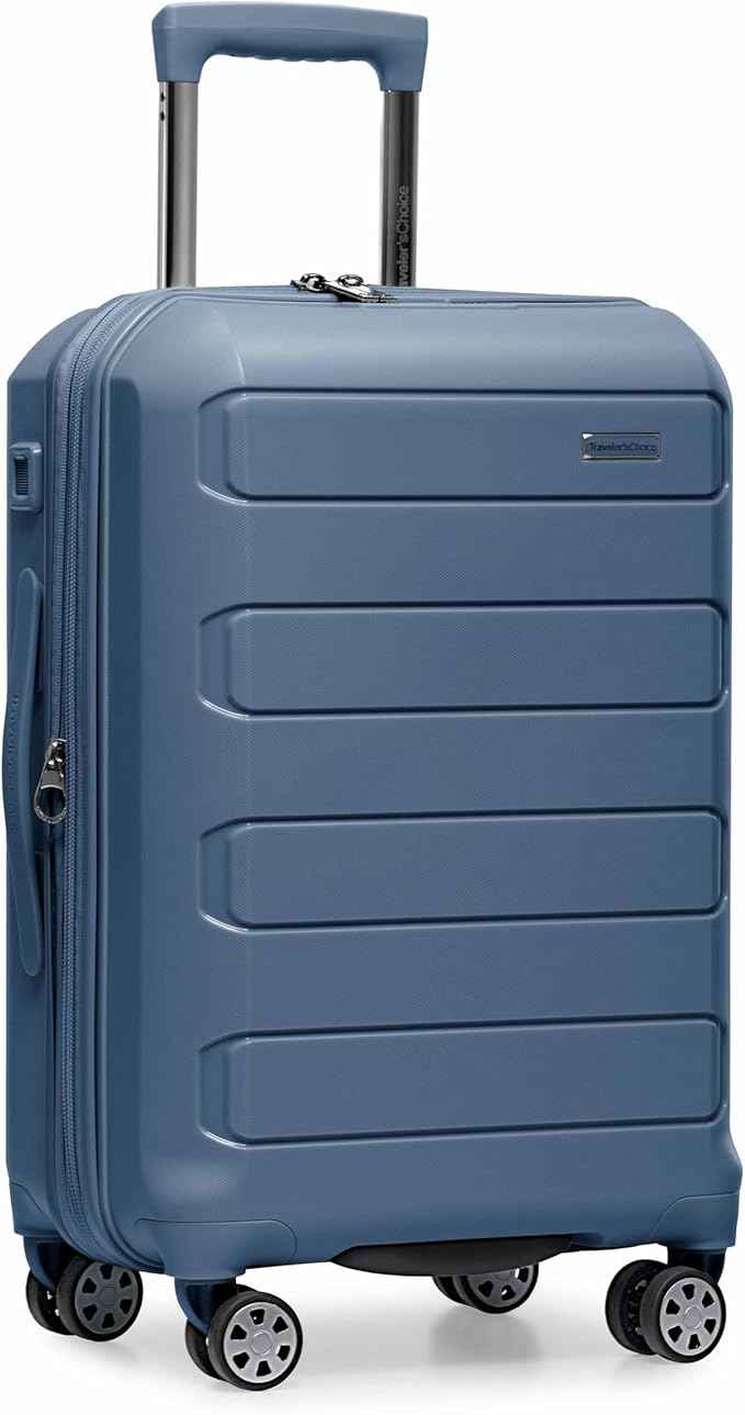 Traveler's Choice Pagosa Hardshell Expandable Luggage with Spinner Wheels, Slate Blue, 22-Inch Carry-on