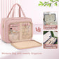 Wedama Toiletry Bag for Women, Hanging Travel Toiletry Bag with Jewelry Organizer Compartment Large Makeup Bag, PVC Waterproof Cosmetic Travel Bag for Travel Business Trips Camping Bathroom, Pink - Roamly