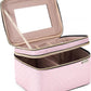 Large Makeup Bag with Mirror Double Layer Travel Make Up Organizer Case, Large Capacity Coemetic with Brush Slot Divider, Travel Toiletry Bag for Women (Pink)