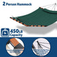 12FT 2 Person Hammock TegerDeger Large Hammock 450LB Capacity with V Shaped Hardwood Spreader Bar & Nylon Rope for Outside, Patio, Garden, Backyard, Beach, Poolside - Dark Green