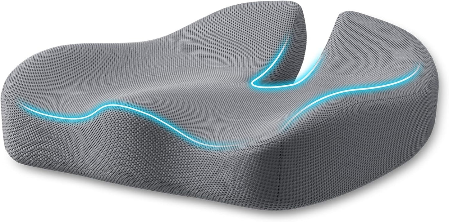 Seat Cushion, Extra Large Memory Foam Cushion for Office Chair Cushions, Ergonomic Cushions Pad Pillow for Pressure Relief Sciatica & Pain Relief for Long Sitting, Grey