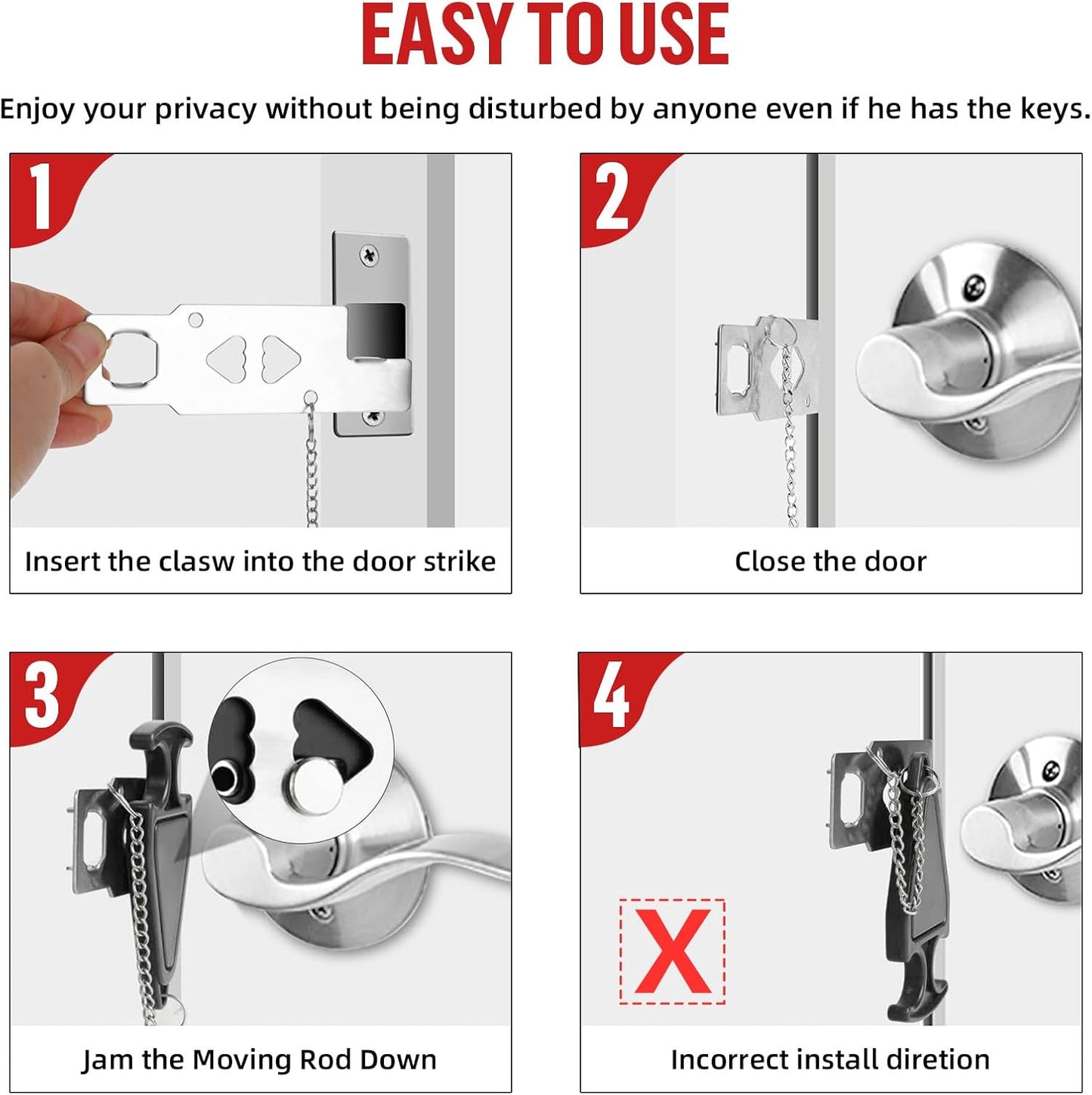 Portable Door Lock Alarm - Dual Protection Security, 120DB Siren, Sturdy Rubber Door Stopper Wedge for Home & Travel