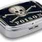 Metal 2 Compartment Pill Organizer Travel Friendly Portable Compact Pill Box Cute Pill Case to Hold Vitamins,Fish Oil,Supplements,Meds,Tablet for Purse,Pocket. (A Skeleton with a Black Background)